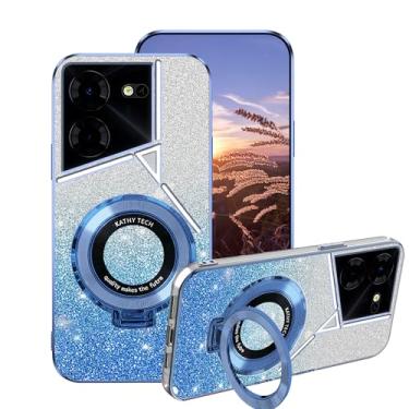 Imagem de Anlalish Compatível com Tecno Pova 5 Pro, capa transparente com glitter e suporte de anel, capa de telefone Tecno Pova 5 Pro, capa de telefone de silicone brilhante fofa com revestimento de proteção