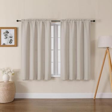 Imagem de Lecloud Bessie Cortinas curtas cáqui de 113 cm de comprimento, 2 painéis, cortinas de filtro de luz de linho falso com dois bolsos de haste, cortina de janela pequena para quarto e sala de estar, cada