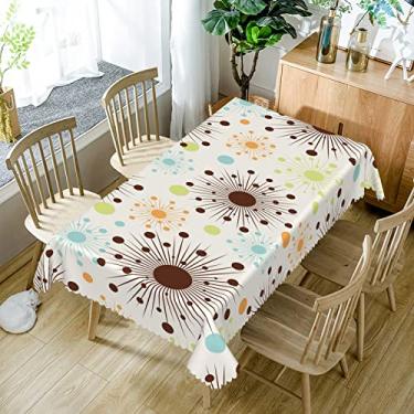 Imagem de SIEDYCV Toalha de mesa retangular retrô de meados dos anos 50, 137 x 192 cm, abstrata, geométrica, moderna, marrom, padrão atômico, toalha de mesa para cozinha, jantar, café, casamento, decoração de