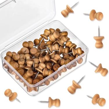 Imagem de Sawysine 80 peças de alfinetes de madeira, lindos pinos decorativos para quadros de cortiça, floresta de montanha, decoração de sala de aula, mapa de fotos, calendário e projetos de artesanato de