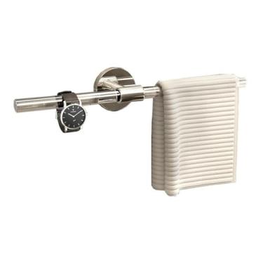 Imagem de Prateleiras de banheiro Toalheiro de acrílico montado na parede, varão de toalha de luxo moderno com base redonda única, barra de toalha de mão sem perfuração para banheiro, cozinha, balcão de