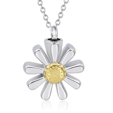 Imagem de Colar de cremação de girassol para cinzas - pingente de lembrança de joia memorial de aço inoxidável com fecho de parafuso seguro, Aço inoxidável, Sem Pedra Preciosa