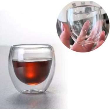 Imagem de Jogo Kit 4 Copos Duplo Xícara Para Café Conjunto Parede Dupla Camada Sem Alça Vidro Borossilicato 80ml Suco Refrigerante Chá