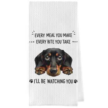 Imagem de Geqtt Toalhas de prato engraçadas Dachshund - Toalhas de cozinha decorativas de tecido waffle Dachshund, presentes de cachorro Wiener para mulheres, toalha de chá para cachorro Wiener (40 × 61 cm)