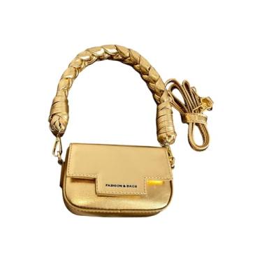 Imagem de GORGLITTER Mini bolsa feminina de tecido para noite com alça superior metálica tiracolo Y2K clutch, Dourado, One Size, Macio