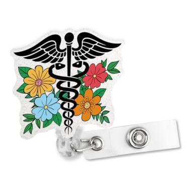 Imagem de Sixrip Carretel de crachá floral duplo de cobra, retrátil engraçado com clipe de tubarão, presente para cirurgião, urologista, trabalhador de medicina de emergência, presentes de enfermeira