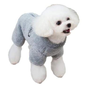 Imagem de Tangpan Pijama de veludo felpudo para cães, macacão de pelúcia, roupas macias de inverno para cães pequenos, macacão para filhotes de estimação, roupa para cachorros, cinza, pequeno