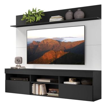 Imagem de Rack Com Painel E Suporte Tv 65" Madri Multimóveis V3366 Preto/Branco/Preto Preto/Branco/Preto