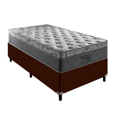 Imagem de Colchão Solteiro Palermo e Base Box Marrom Molas Ensacadas - Portobel