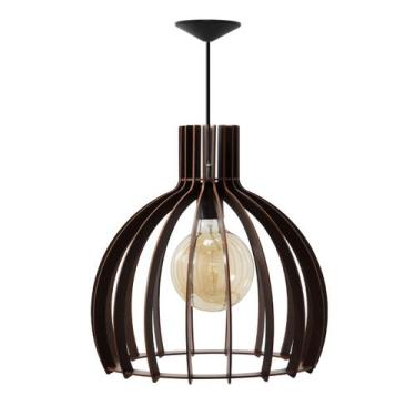 Imagem de Luminária Lustre Pendente Vazado Aletado Madeira Soq E27 35x36cm - Mad
