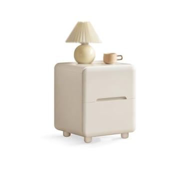 Imagem de Mesa de canto branco armário de armazenamento com gavetas, armário de cabeceira de madeira maciça pequeno armário para sala de estar, quarto, sala de estudo, mesa lateral