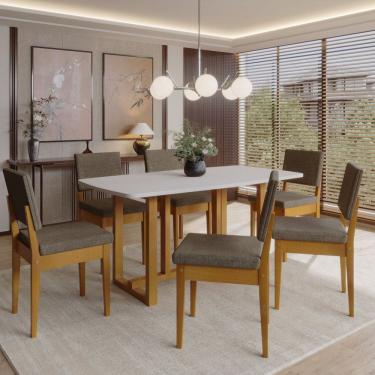 Imagem de Conjunto para Sala de Jantar Filadélfia Tampo Oval 170cm com 6 Cadeiras em Madeira Maciça Miami Cerejeira/Off White/Grafite