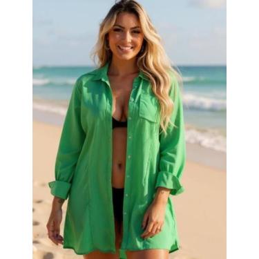 Imagem de Camisa Chemise Manga Longa C/1 Bolso - Gisele Freitas, Verde, M