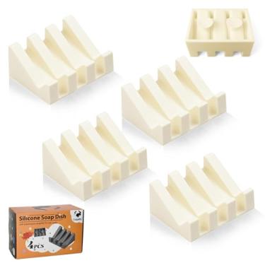 Imagem de Coipdfty Saboneteiras, Suporte De Silicone Para Ducha Com Sucção, Barra E Cascata Drenagem Automática Manter Tudo Organizado Limpo (4, Creme Branco)