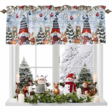 Imagem de Cortinas de Natal para janela de cozinha 137 x 45 cm, árvore de Natal, floco de neve, floco de neve, bolso para varão, pequena cortina para sala de estar, letras vintage, sanefas para janelas/banheiro