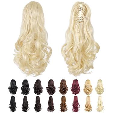 Imagem de Garra de extensão de rabo de cavalo, extensões de cabelo loiro HSPJHTM, garra de extensão de rabo de cavalo para mulheres, peça de cabelo cacheado, 40,64 cm, extensões de cabelo sintético de rabo de cavalo volumosas, ondulado, resistente ao calor