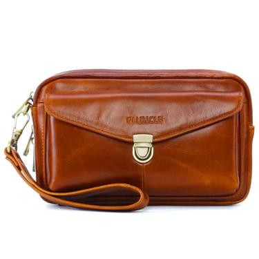 Imagem de Bolsa organizadora de couro masculina com compartimentos para proteção de cartão de crédito, Marrom E, With Card Slots