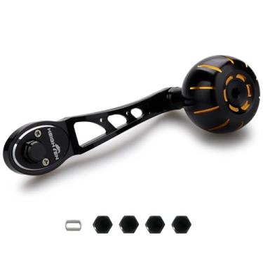 Imagem de HEIGHTEN Carretel de pesca de 80 mm/90 mm para Shimano Daiwa Abu Garci Penn Kastking Lew's Baitcasting Reel Power Crank Acessório (preto e dourado, cabo de 80 mm/90 mm botão de 42 mm) (1124)