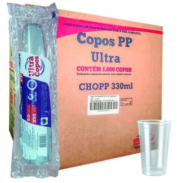 Imagem de Copo descartável 300ml  330ml chopp pp liso plástico caixa com 1000 un
