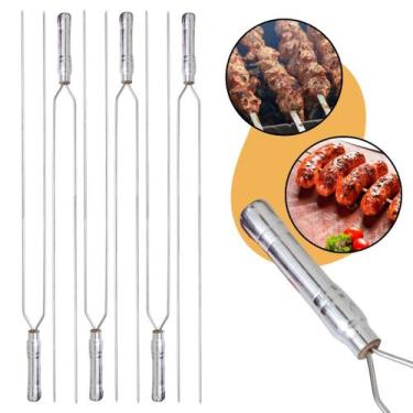 Imagem de Kit 6 Espetos Churrasco Aço Inox Chato Duplo 65/75cm para Assar Carne 