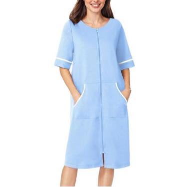Imagem de Casaco feminino Robe Ekouaer com zíper, manga curta, azul