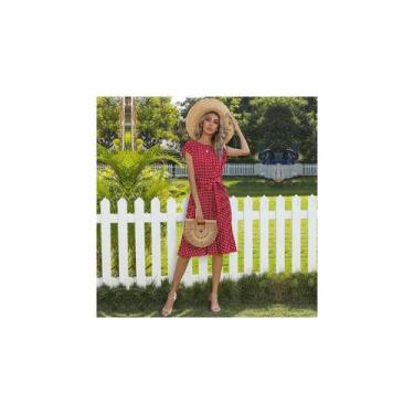 Imagem de Vestido de verão com bolinhas e saia midi de manga curta para mulheres