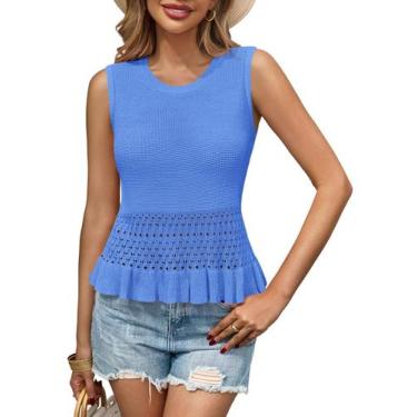 Imagem de Camiseta regata de crochê Saodimallsu feminina com babados, azul, verã