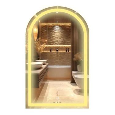 Imagem de Espelho Arco Meio Corpo Led Amarelo Touch 50x70cm Lapidado - Ravima, A