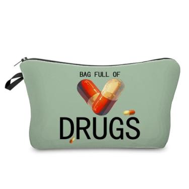 Imagem de Livel lhood Bolsa organizadora engraçada para pílulas, fofa, cheia de drogas, viagem, higiene pessoal, bolsa com zíper, bolsa engraçada para cosméticos sarcásticos, presentes de aniversário para