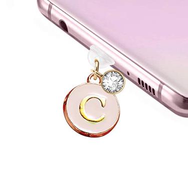 Imagem de ELISE & FONDA Porta de carregamento tipo C TP3, plugue antipoeira, fofo, redondo, letra C, pingente para celular Samsung/OnePlus/Xiaomi/oppo Android iPhone 15/16 (Blanchedalmond)