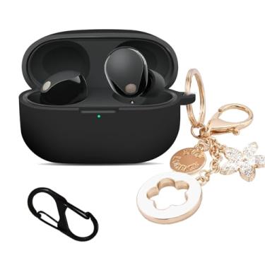 Imagem de ZSHMJMJ Capa compatível com fones de ouvido Sony WF-1000XM5, capa de silicone macio à prova de choque com lindos acessórios para chaveiros brilhantes para homens e mulheres, capa protetora para Sony
