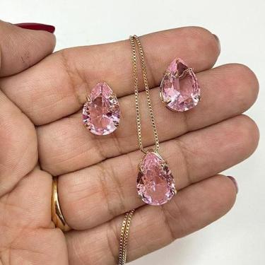 Imagem de Conjunto Brincos + Colar Gota Folheado A Ouro - FAMA FOLHEADOS