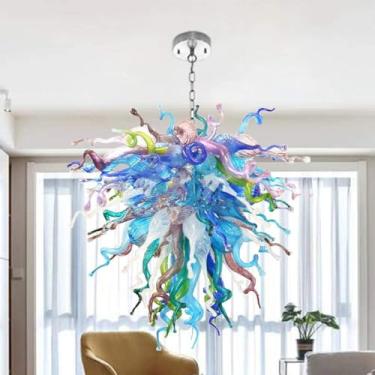 Imagem de Zonstore Lustre Art Déco moderno, lustres de vidro soprado à mão, luminária pendente suspensa para escada, saguão, sala de estar, corredor 71 cm