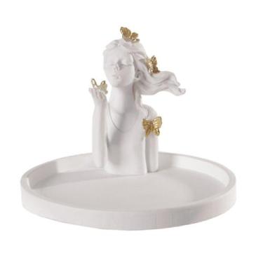 Imagem de Porta Joia Menina Com Borboletas Em Branco e Dourado 8x11x11cm - D. E.
