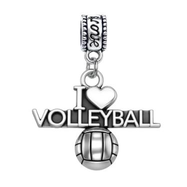 Imagem de Miçanga I Love Volleyball – Pingente banhado a prata – Compatível com pulseiras Pandora, Troll, Chamilia e Europeias – Joias e acessórios esportivos – Presente para jogadores e fãs de vôlei, pequeno,