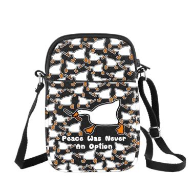 Imagem de CHOORO Funny Peace Was Never An Option Goose Meme bolsa tiracolo presente para amantes de ganso presente para amantes de jogos de ganso, Opção preta B