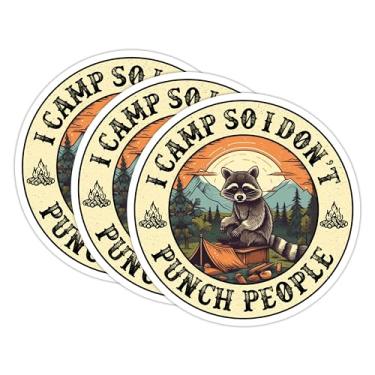 Imagem de Conjunto de 3 peças Adesivo divertido I Camp So I Don't Punch People Camping, Camper Life, Sarcástico Impermeável 5 cm Decalque de Vinil Recortado para Garrafa de Água Laptop Telefone Kindle Capacete