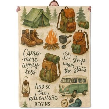 Imagem de Cobertor de aventura de acampamento, presente para mulheres, meninas, crianças, macio, quente, leve, flanela, vintage, para barraca e fogueira para quarto, sala de estar, sofá, decoração de casa, 127