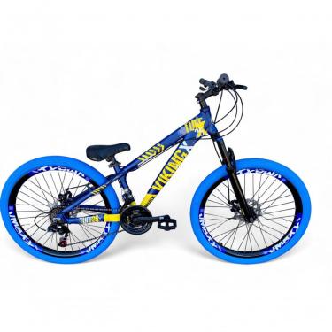 Imagem de Bicicleta Aro 26 Vikingx Tuff X25 Freeride 21v Aros Vmaxx Dh Freio A Disco Pneu Flame - Azul/amarelo