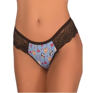 Imagem de Calcinha Fio Dental Estampada Renda Lateral Conforto Elegante Moda Int