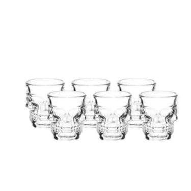 Imagem de Kit com 6 Copos Shot Dose Vidro Caveira Bebida Tequila 50mL