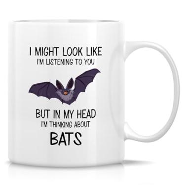 Imagem de Retreez Caneca divertida para amantes de morcegos – Caneca I'm Thinking About Bats – Caneca de café ou chá de cerâmica de 325 ml – Presente hilário para entusiastas da vida selvagem, zoólogos