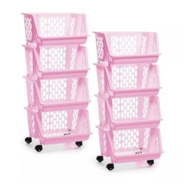 Imagem de Kit 2 Estantes Prateleira Modular Multiuso 4 And Organizador(Rosa)