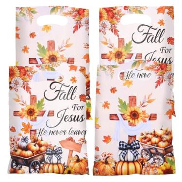 Imagem de Jocomoni 50 unidades de sacolas de presente de plástico para doces de Ação de Graças com alça para lembrancinhas de festa de outono