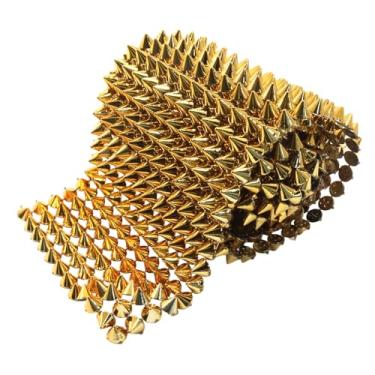 Imagem de suiwotin Rolo de acabamento de pino de 1 jarda - Rebites de cone de plástico, ponto de costura/cola para decoração de rebite gótico punk DIY (ouro)