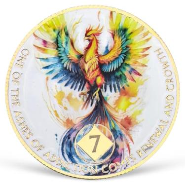 Imagem de Medalhão colorido de 7 anos NA Medalhão NA AA Moeda de Sobriedade com Serenity Prayer NA Recovery Chip Celebrando Vida Limpa e Sóbria 1-20 Anos Narcóticos Presentes Anônimos para Homens e Mulheres