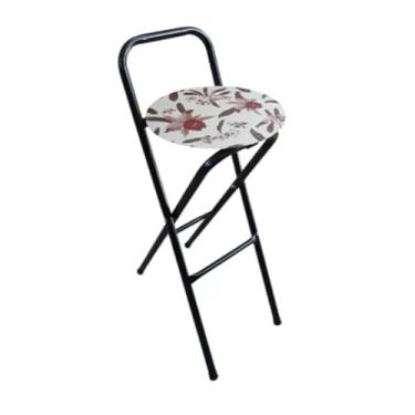 Imagem de Banqueta Alta Banco Banquinho Dobrável Camping Estofada Aço(Orquídea Vermelha)