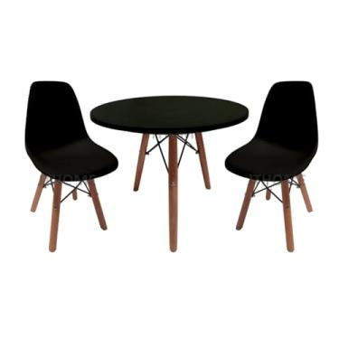 Imagem de Mesa Infantil Eiffel Tripé Tampo 52cm + 2 Cadeira Infantil (Preto)