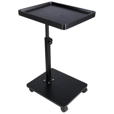 Imagem de COMEON Mesa lateral de sofá-cama, mesa lateral de sofá de altura ajustável, bandeja de TV, mesa de centro pequena para quarto, sala de estar (preta, quadrada)