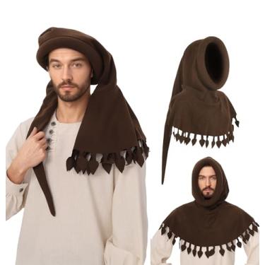 Imagem de DAZCOS Chapéu de acompanhante medieval com capuz renascentista acolchoado para homens para o Dia das Bruxas (marrom)